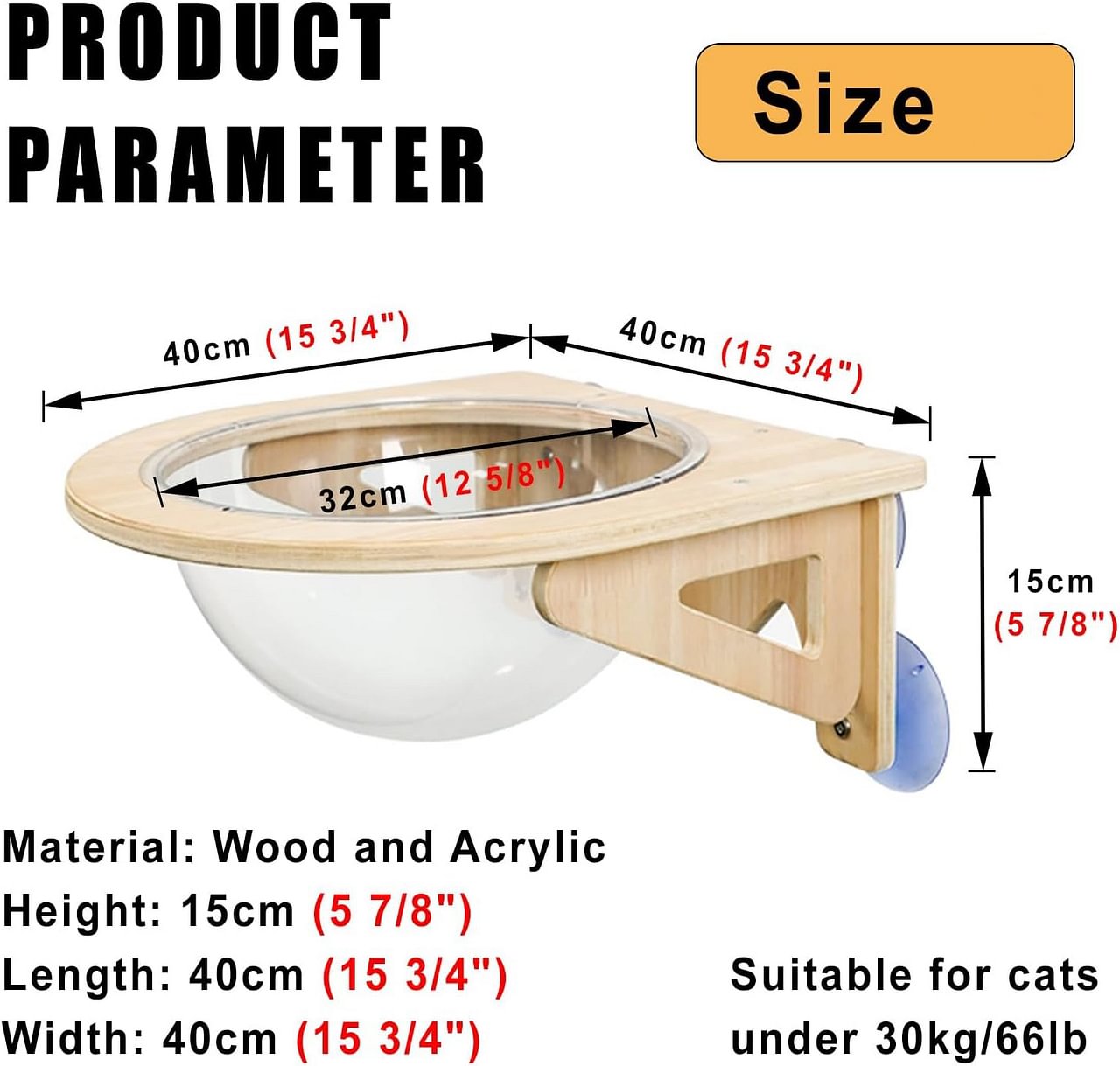 Acrylic Cat Window Perch for Indoor Cats, 20kg/30kg Load Bearing Cat Hammock