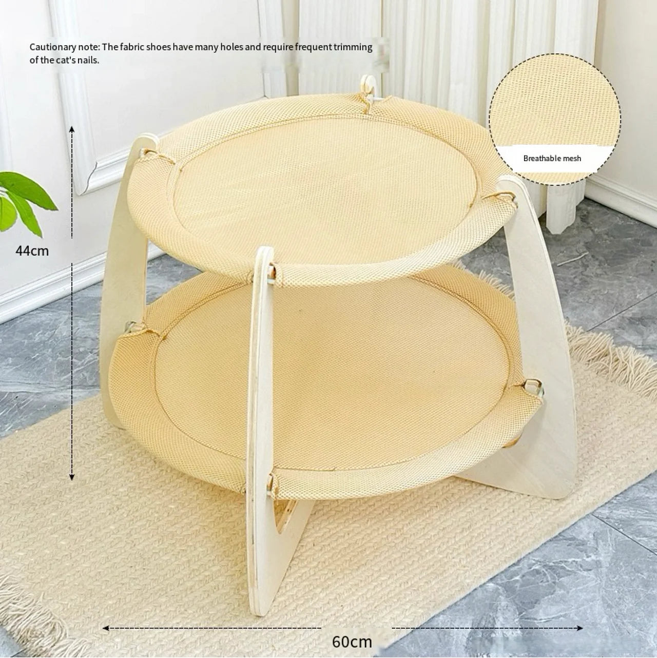 Double - layer Solid Wood Cat Hammock Bed with Rush Mat