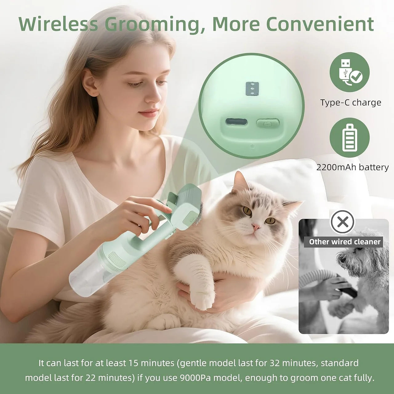 Pet Brush Vacuum for Shedding Grooming – Quiet Handheld Vacuum Brush Tool