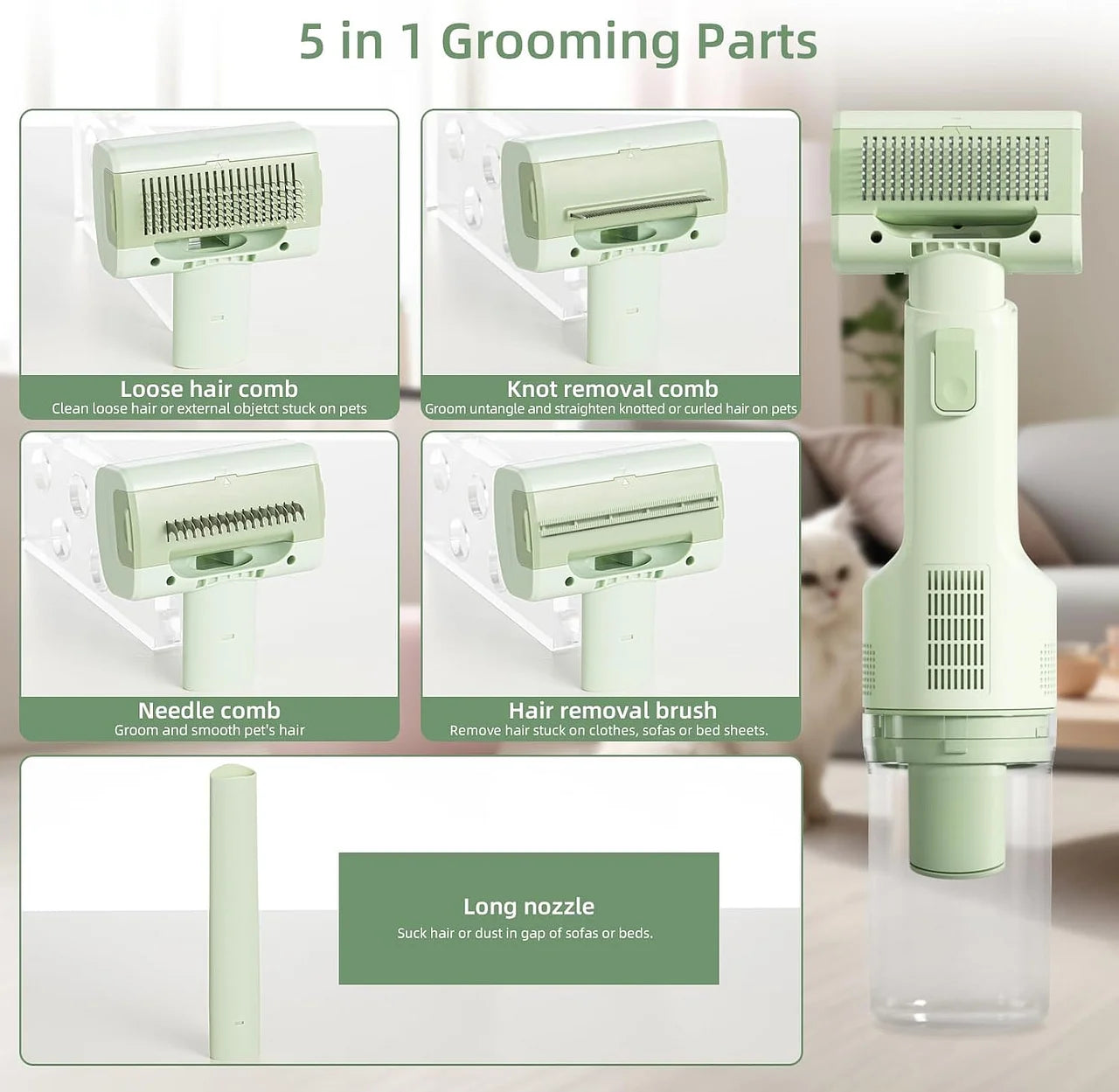 Pet Brush Vacuum for Shedding Grooming – Quiet Handheld Vacuum Brush Tool