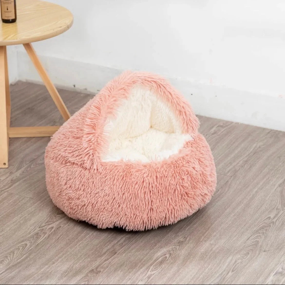 Calming Round Cat Cave Bed with Hooded Cover